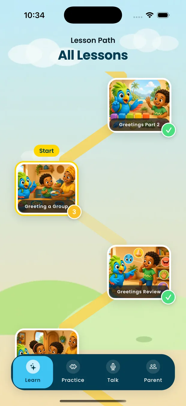 Hinya app: Lessons