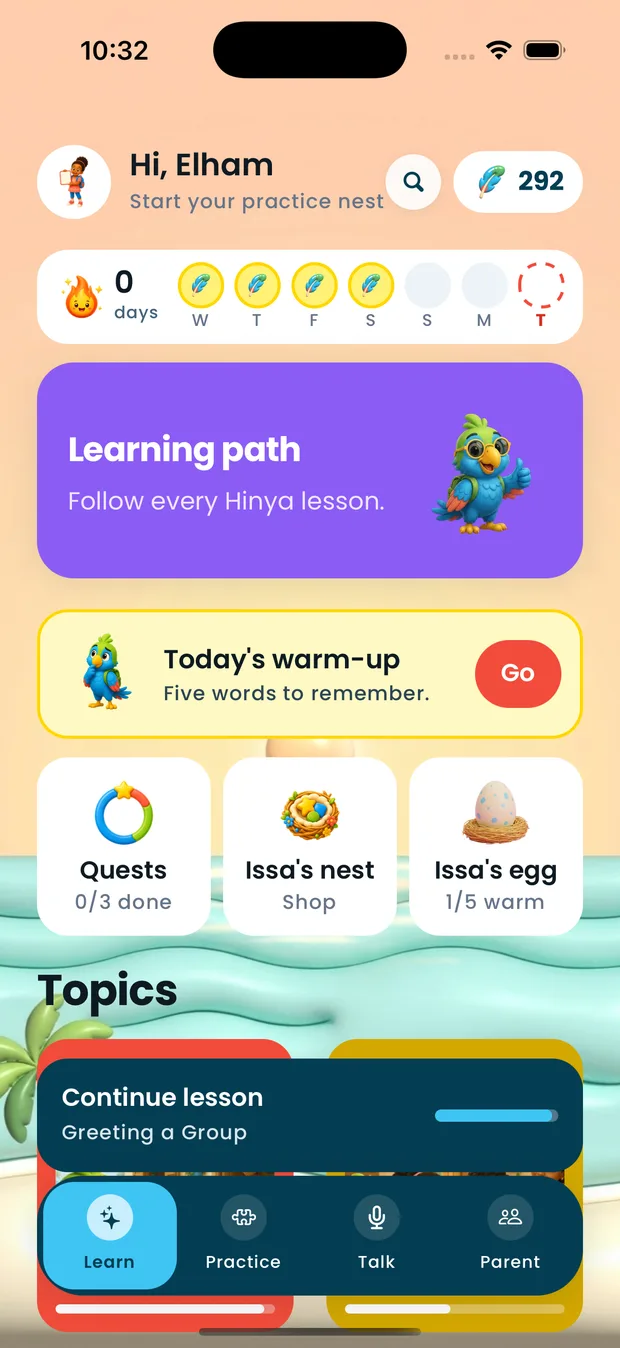 Hinya app: Home